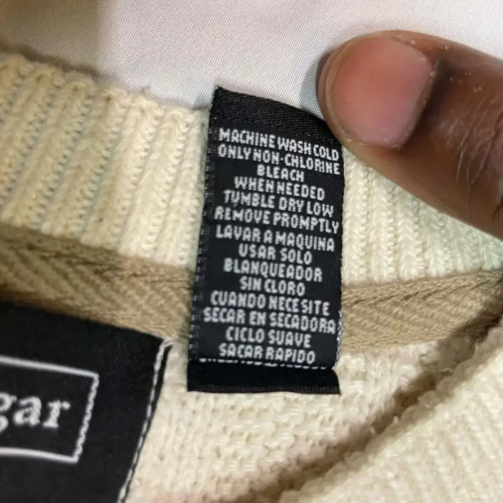 Haggar Cable Knit Sweater Mens XXL Cream Cotton Textured Crewneck
